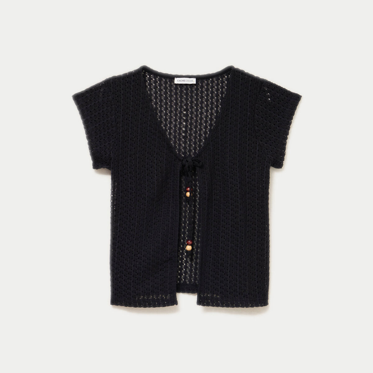 Gilet manches courtes aspect dentelle noir femme