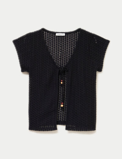 Gilet manches courtes aspect dentelle noir femme
