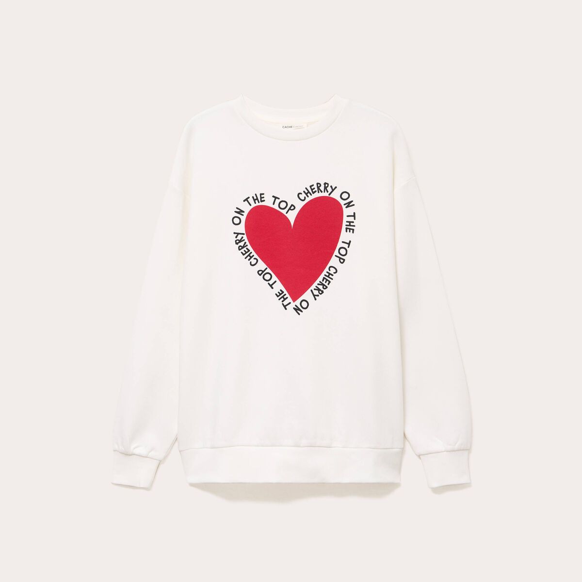 Sweat oversize long col rond ecru femme