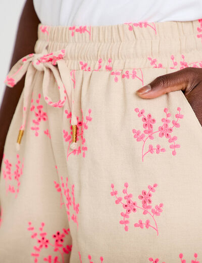 Short flare avec broderie rose femme