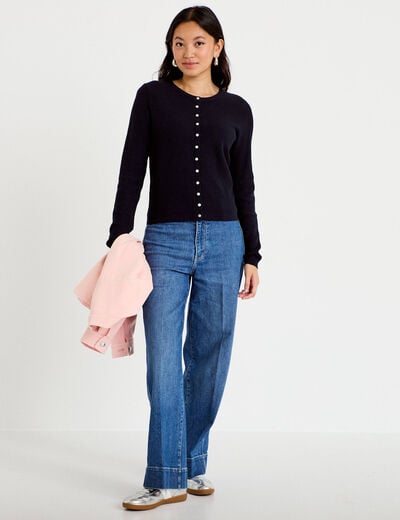 Gilet ajour&eacute; manches longues bleu marine femme