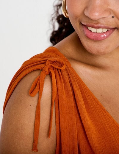 Robe midi &eacute;vas&eacute;e d&eacute;collet&eacute; sans manches orange fonc&eacute; femme