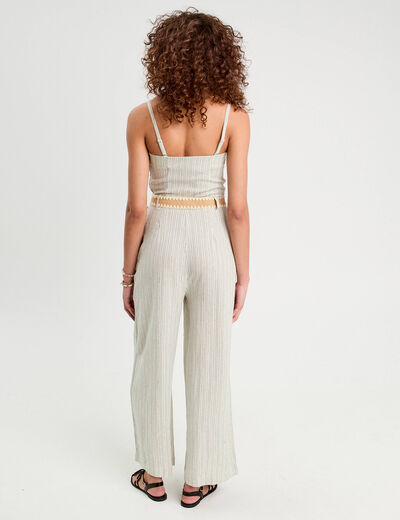 Combinaison pantalon bretelles avec lin vert femme
