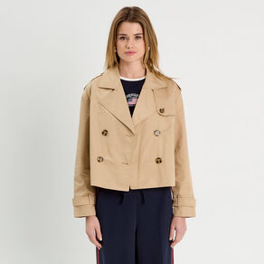 Trench court boutonné sable femme