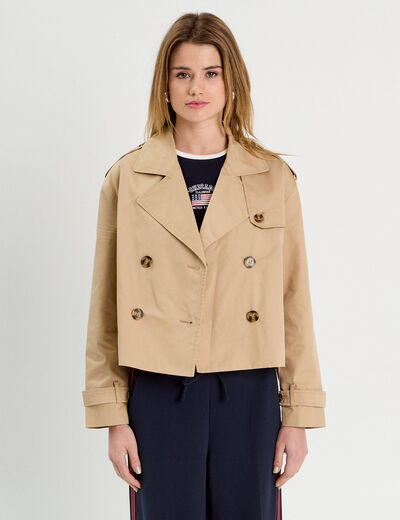 Trench court boutonné sable femme