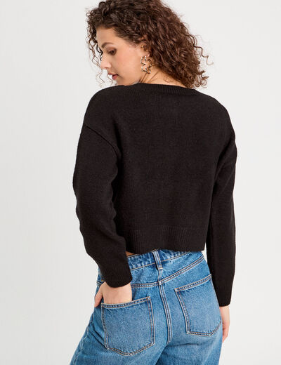Gilet manches longues noué noir femme