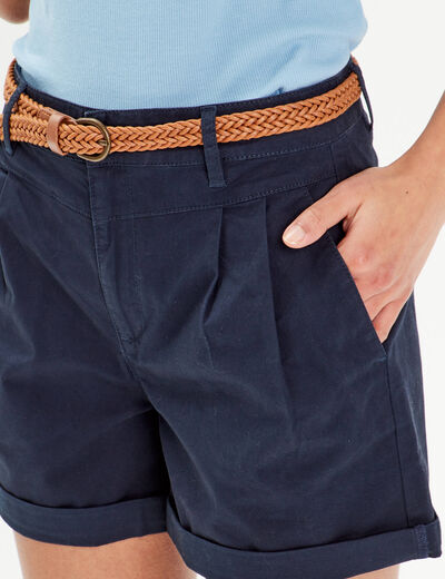 Short chino ceinturé bleu marine femme
