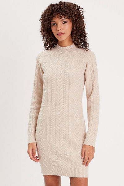 Robe pull droite torsades sable femme