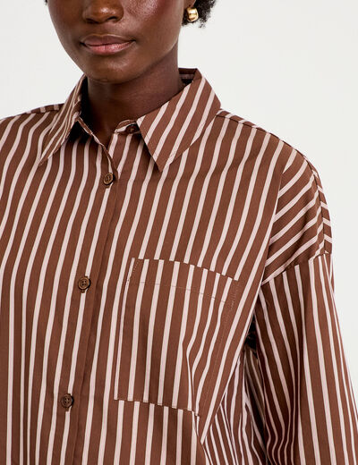 Chemise oversize manches longues marron femme