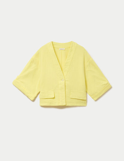 Veste ample pliss&eacute;e manches 3/4 jaune citron femme