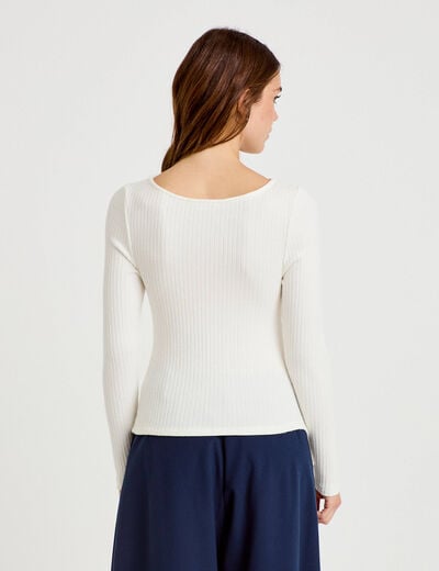 Top ajust&eacute; manches longues col rond ecru femme