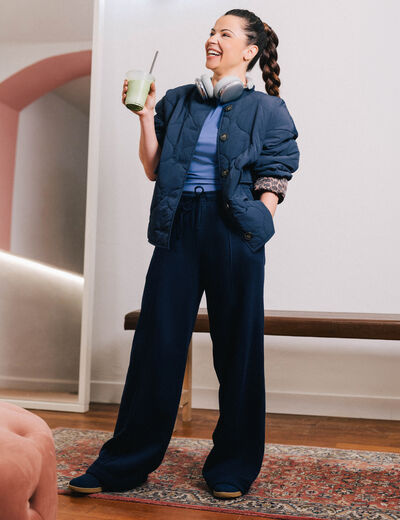 Pantalon large style jogging bleu marine femme