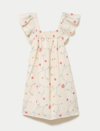 Robe courte &eacute;vas&eacute;e brod&eacute;e blanc femme