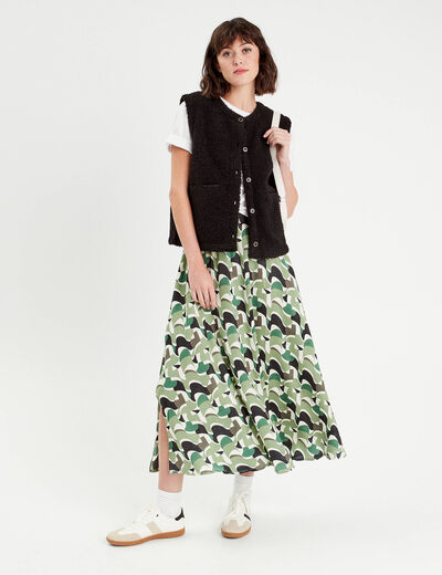 Jupe longue évasée satin vert femme