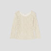 Pull crochet manches longues ivoire femme