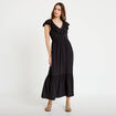 Robe longue &eacute;vas&eacute;e col v manches courtes noir femme