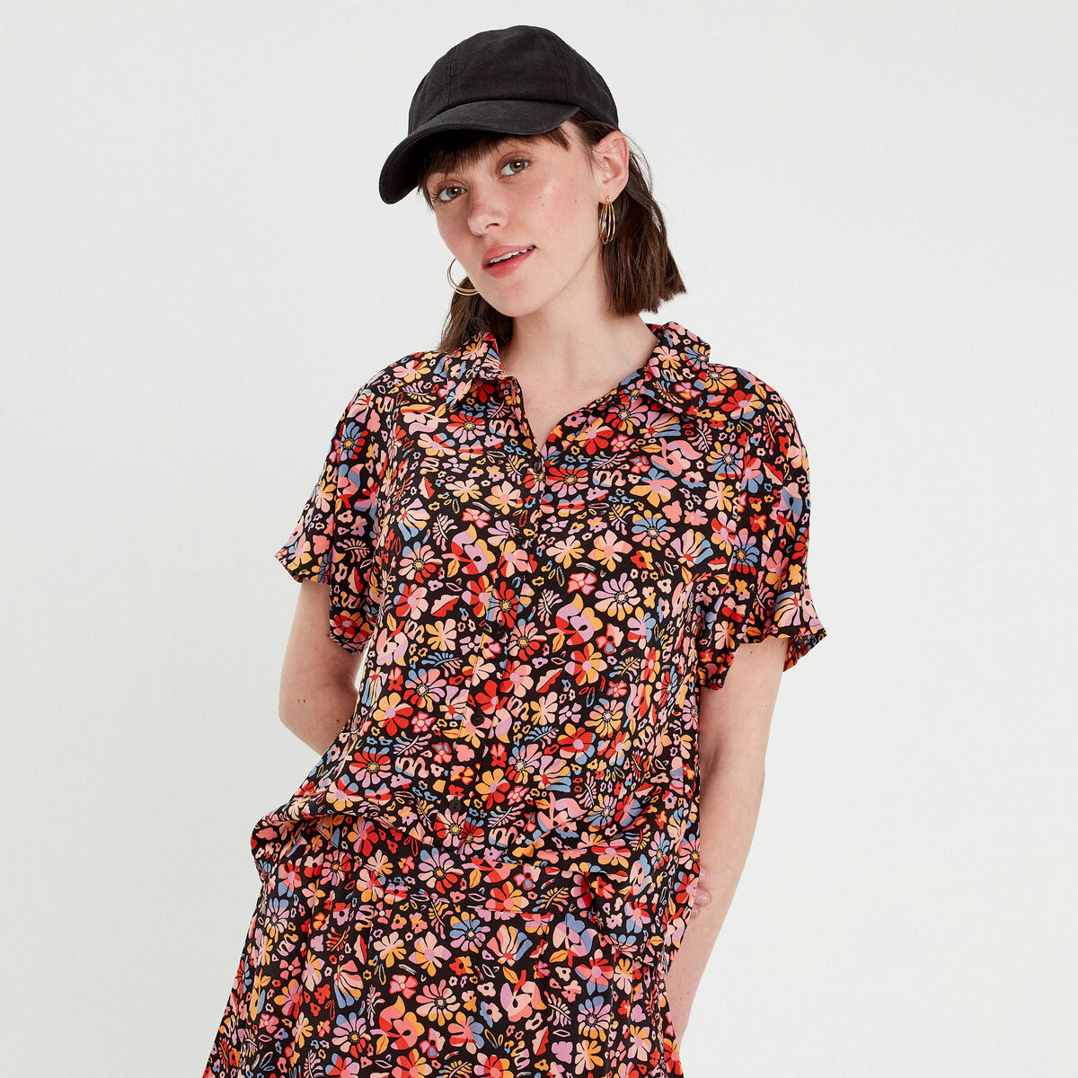 Chemise manches courtes noir femme