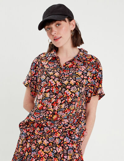 Chemise manches courtes noir femme
