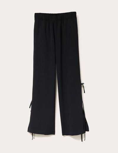 Pantalon large avec noeuds noir femme