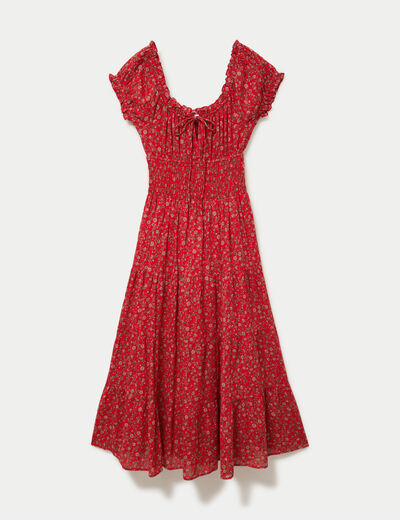 Robe longue &eacute;vas&eacute;e col carr&eacute; rouge femme