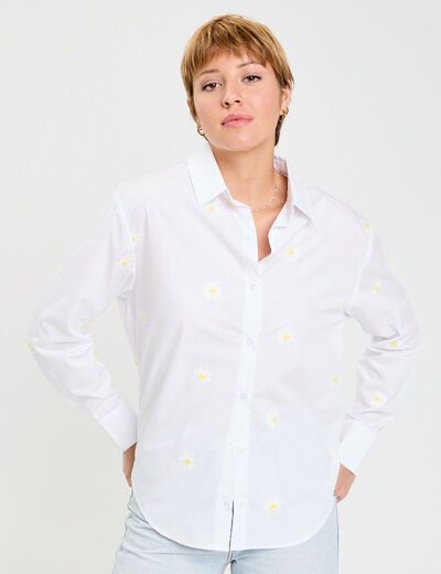 Chemise droite courte col classique blanc femme
