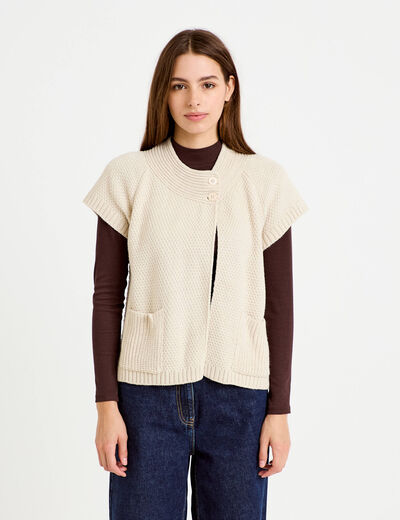 Gilet sans manches col montant beige femme