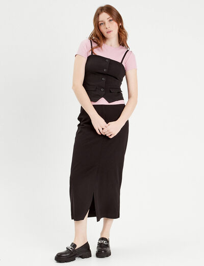 Jupe longue droite fendue noir femme