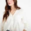 Chemise lin col V manches longues ecru femme