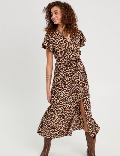 Robe longue évasée ceinturée noir femme