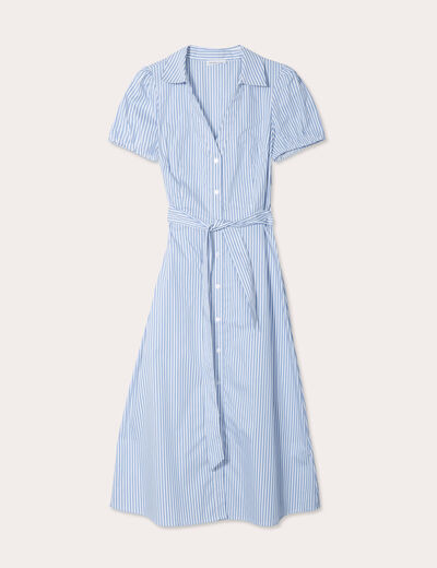 Robe chemise longue ceinturée bleu foncé femme