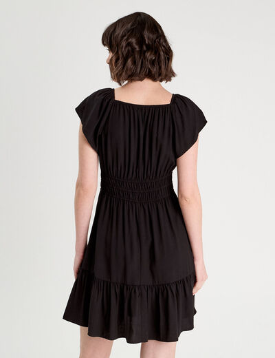 Robe évasée manches courtes noir femme