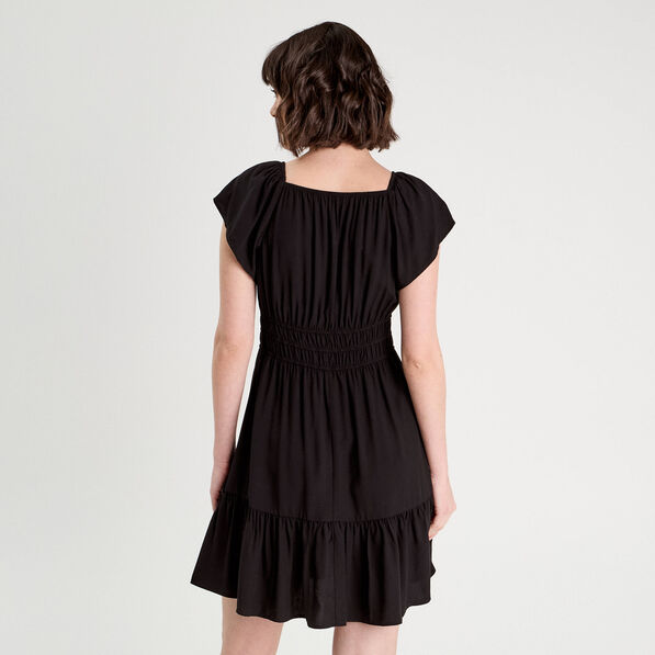 Robe évasée manches courtes noir femme