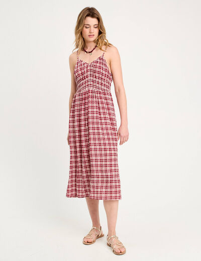 Robe midi évasée bretelles bordeaux femme