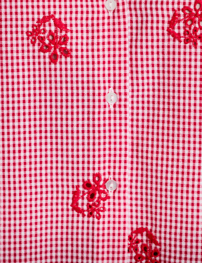 Blouse col v manches 3/4 broderie rouge femme