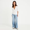 Gilet col v manches courtes ecru femme