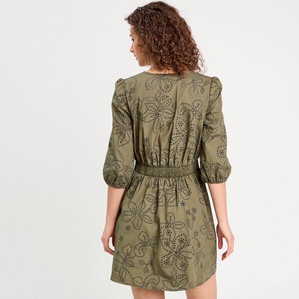 robe evasee brodee vert kaki femme Robe évasée brodée vert kaki femme