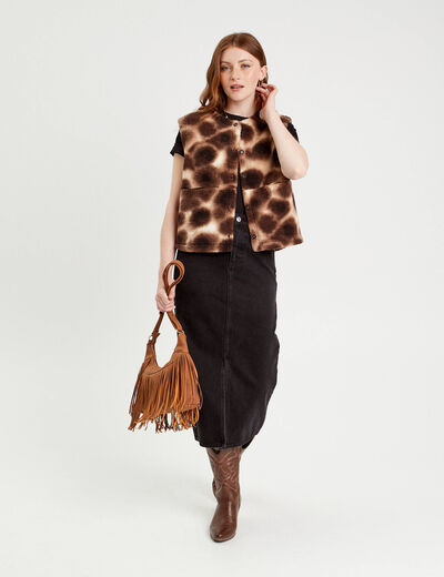 Gilet sans manches effet polaire marron femme