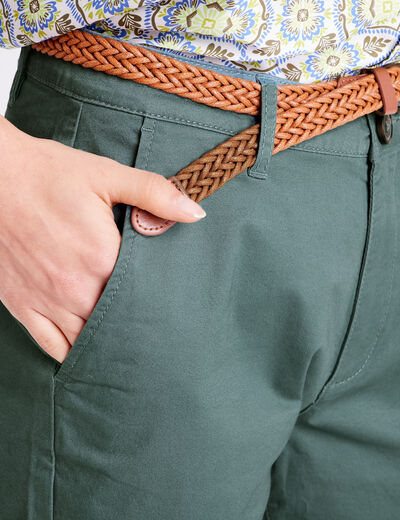 Pantalon chino 7/8ème vert foncé femme