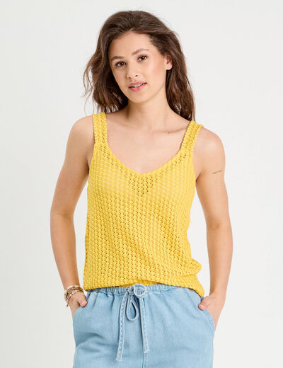Débardeur effet crochet jaune femme