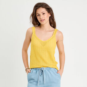 debardeur effet crochet jaune femme Débardeur effet crochet jaune femme