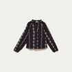 Blouse droite col am&eacute;ricain broderie noir femme