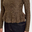 Blouse ajust&eacute;e col rond manches longues vert kaki femme