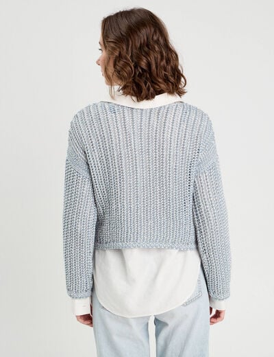 Pull manches longues ajouré bleu pastel femme