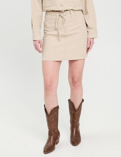 Jupe droite contenant du lin beige femme