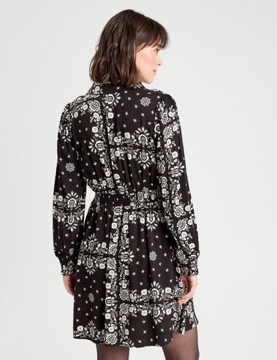 Robe évasée manches longues noir femme