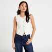 Gilet sans manches cropped ecru femme