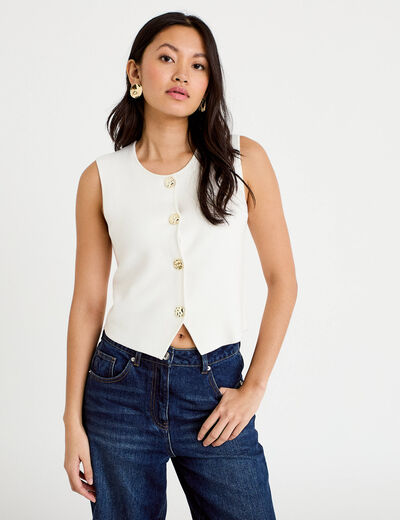 Gilet sans manches cropped ecru femme