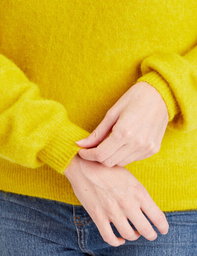 Pull avec col rond jaune or femme