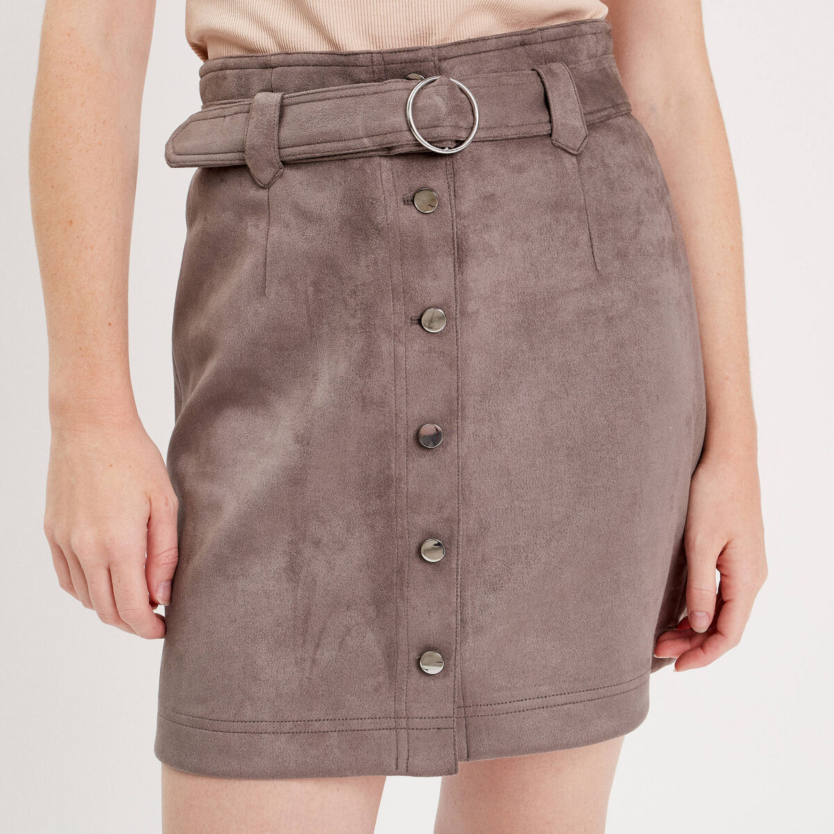 Jupe droite suédine taupe femme