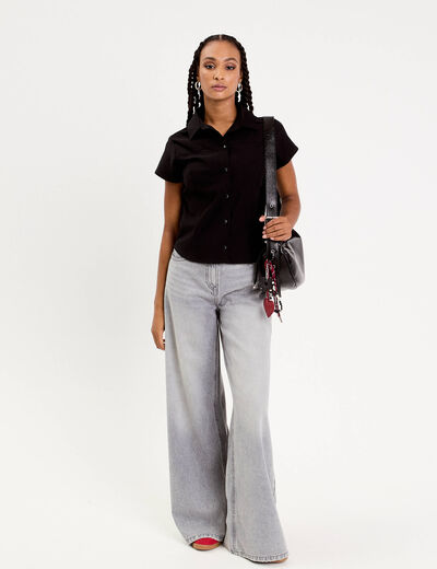Chemise cintrée manches courtes noir femme